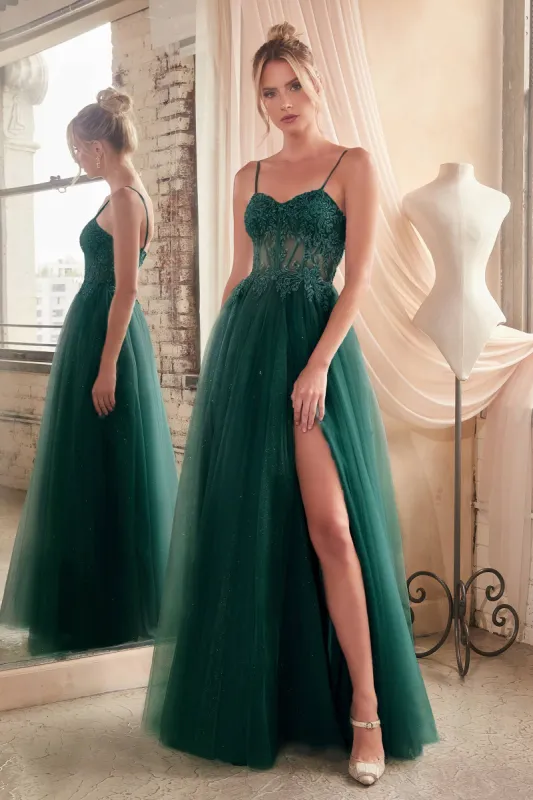 LACE & LAYERED TULLE A-LINE BALLGOWN: Emerald sold by Cargo