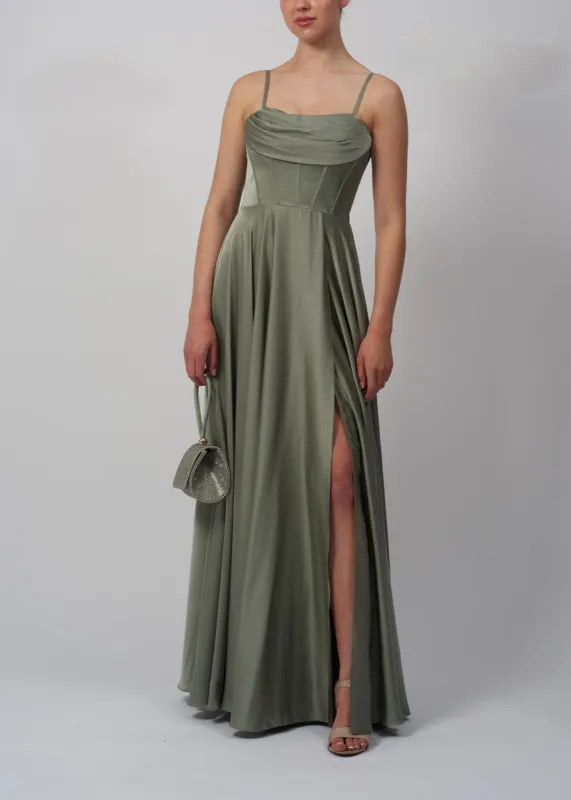 Mascara MC12314 Khaki Satin Corset Prom Dress sold by Cargo