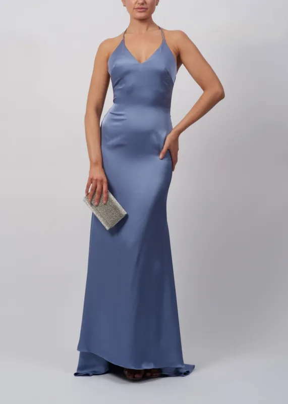 Steele Blue Satin Slip Dress Mascara MC192017 sold by Cargo