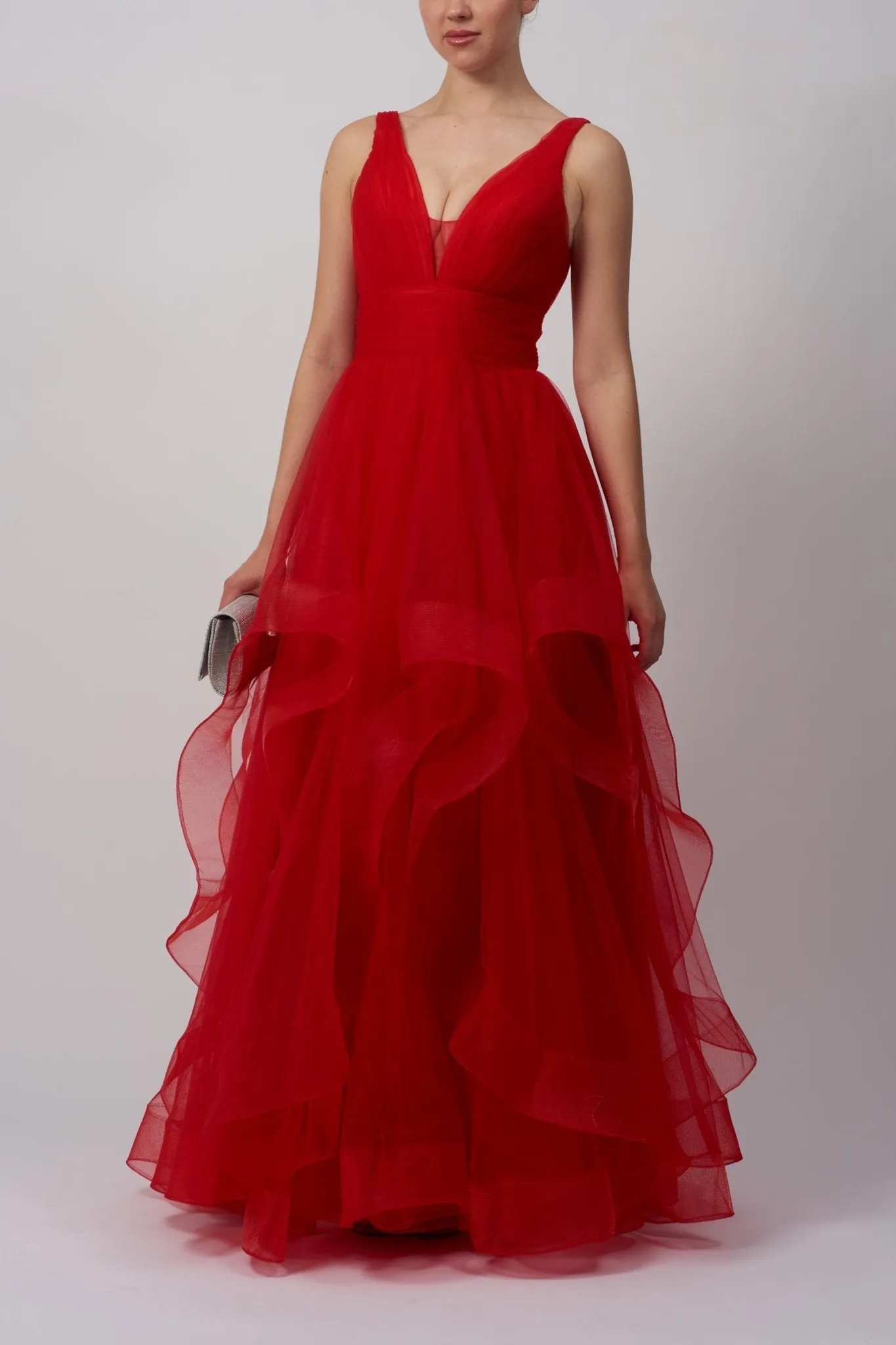 Mascara Red Tiered Tulle Ballgown MC11207 sold by Cargo