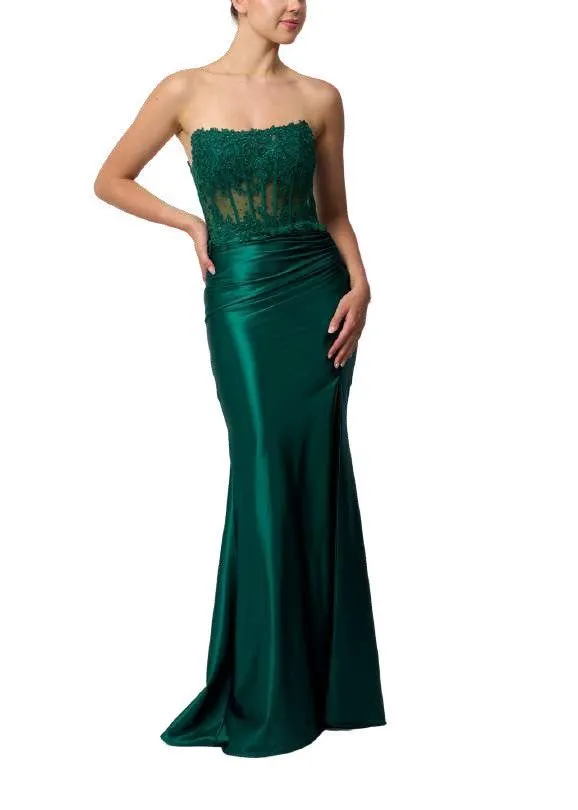 Mascara MC12422 Forest Green Strapless Corset Gown sold by Cargo