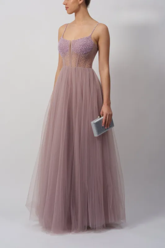 Mascara London MC124114 Forest Green Beaded Tulle Prom Dress sold by Cargo