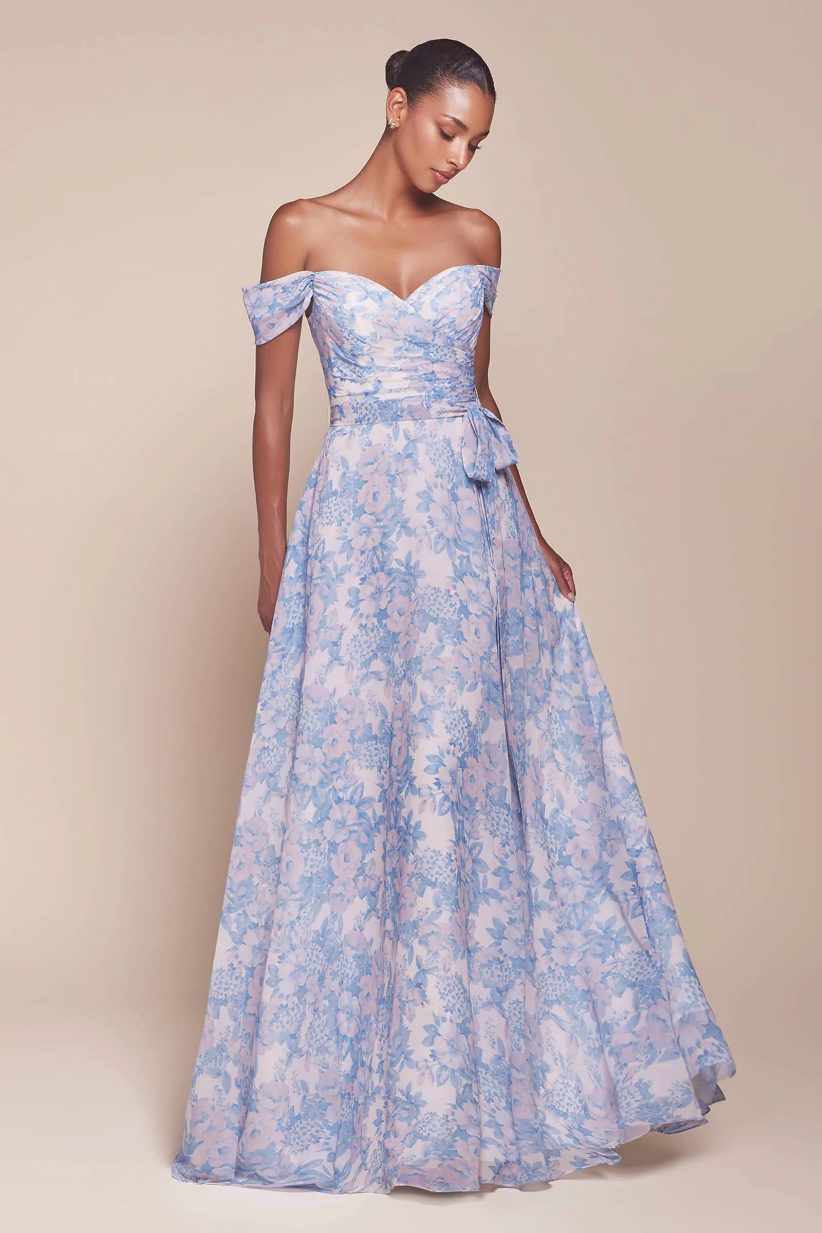 OFF THE SHOULDER FLORAL PRINTED A-LINE DRESS: Blue sold by Cargo product image thumbnail 2