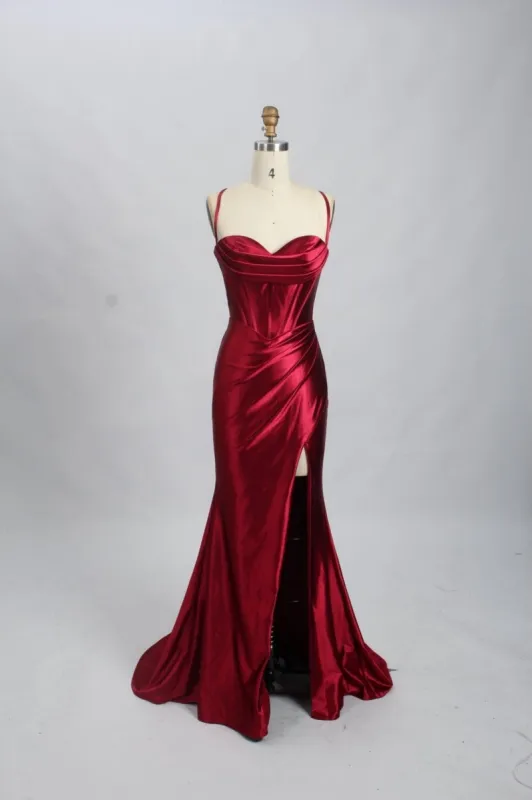KELLIE Wine Corset Satin Prom Dress sold by Cargo