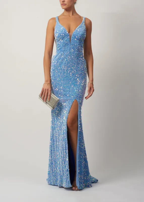Powder Blue Mascara MC18942 Sequinned Long Gown sold by Cargo