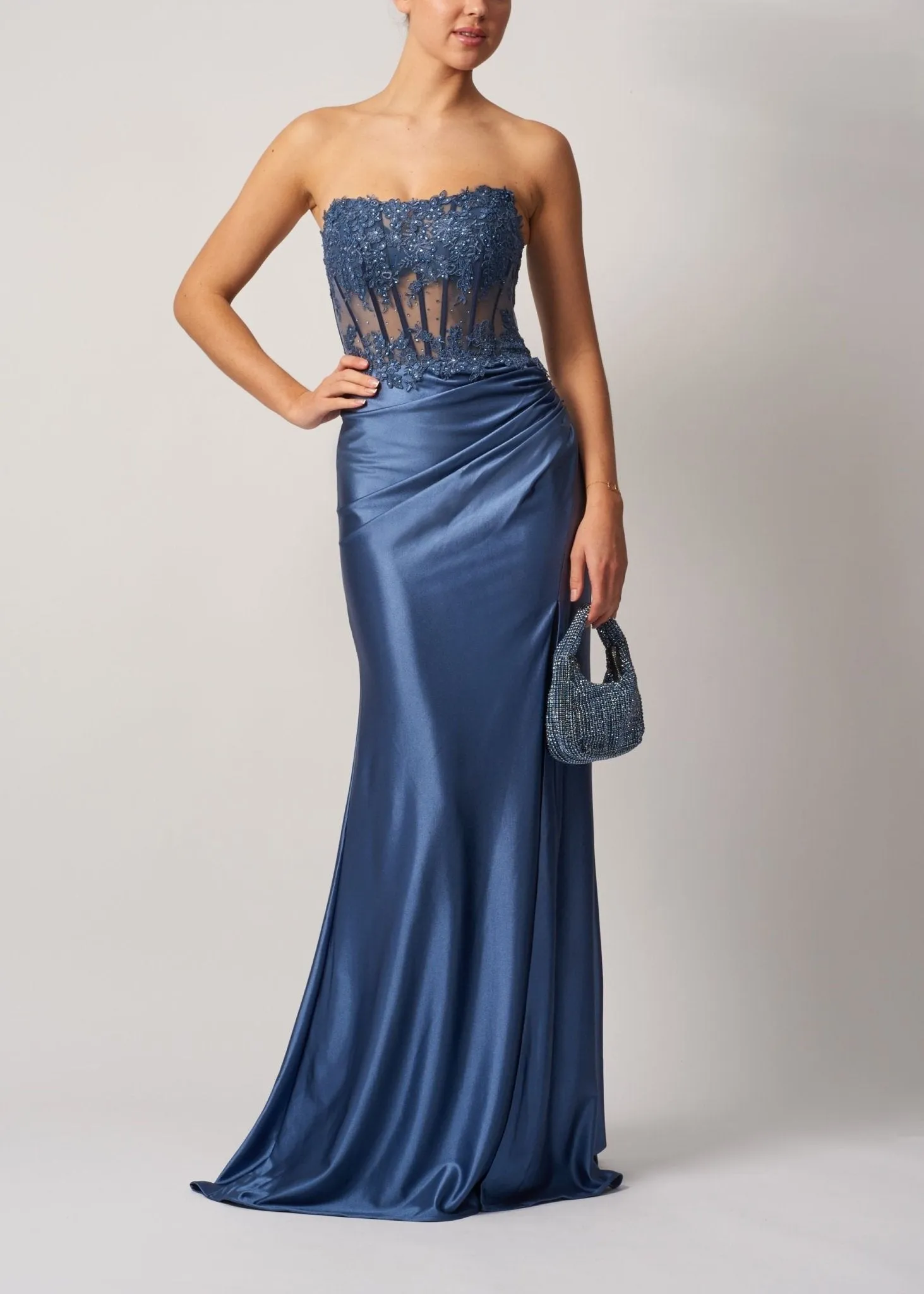 Mascara MC12422 Airforce Blue Strapless Corset Gown sold by Cargo