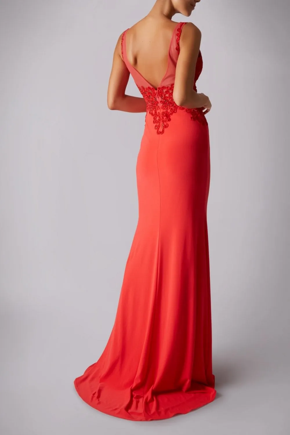 Red lace bodice v neck dress MC186053 sold by Cargo product image thumbnail 2