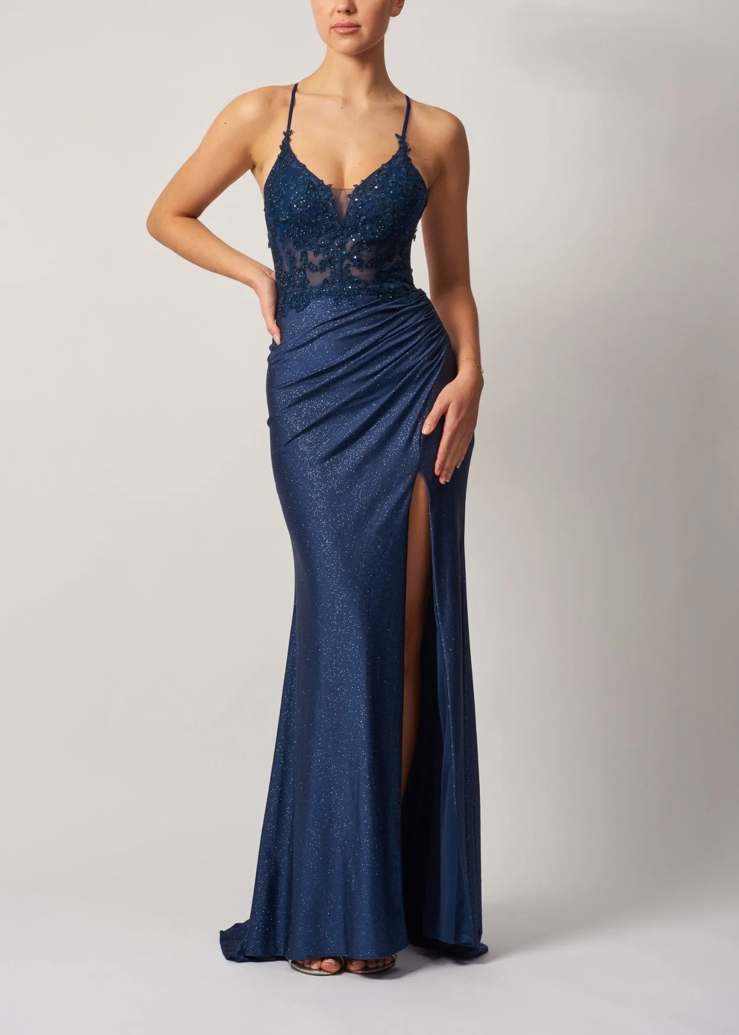 Mascara London MC19341 Airforce Blue fitted Gown sold by Cargo