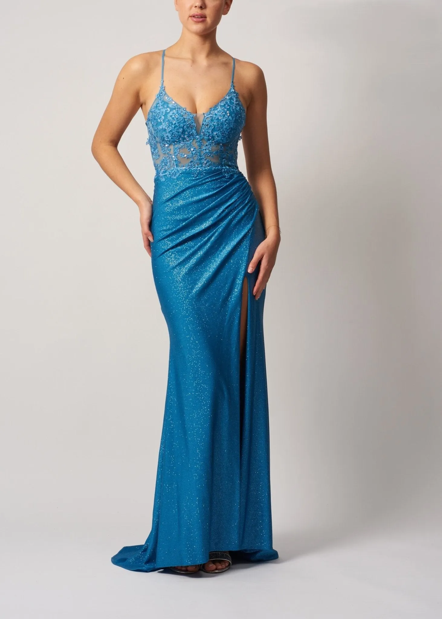 Mascara London MC19341 Powder Blue Glitter Gown sold by Cargo