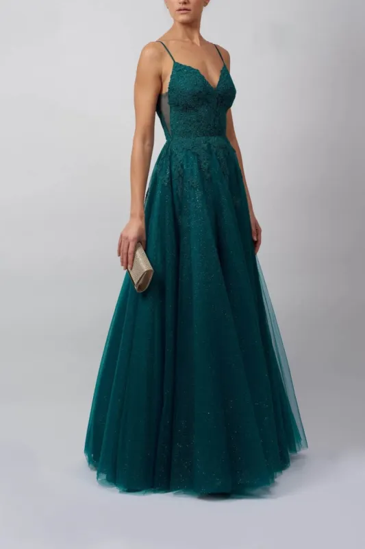 Forest Green MC511945 Tulle Ballgown - Curve Collection sold by Cargo