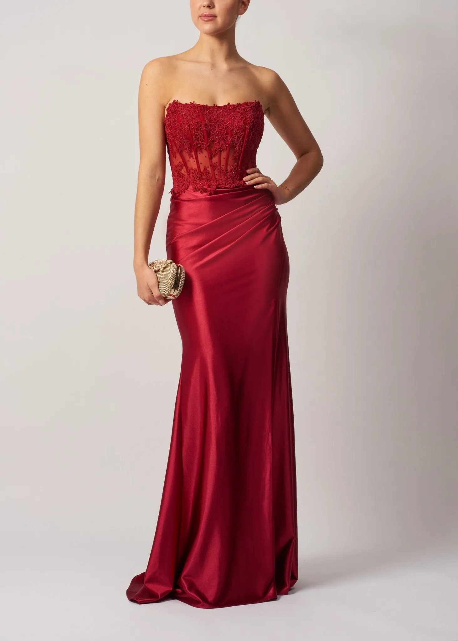 Mascara MC12422 Berry Red Strapless Corset Gown sold by Cargo