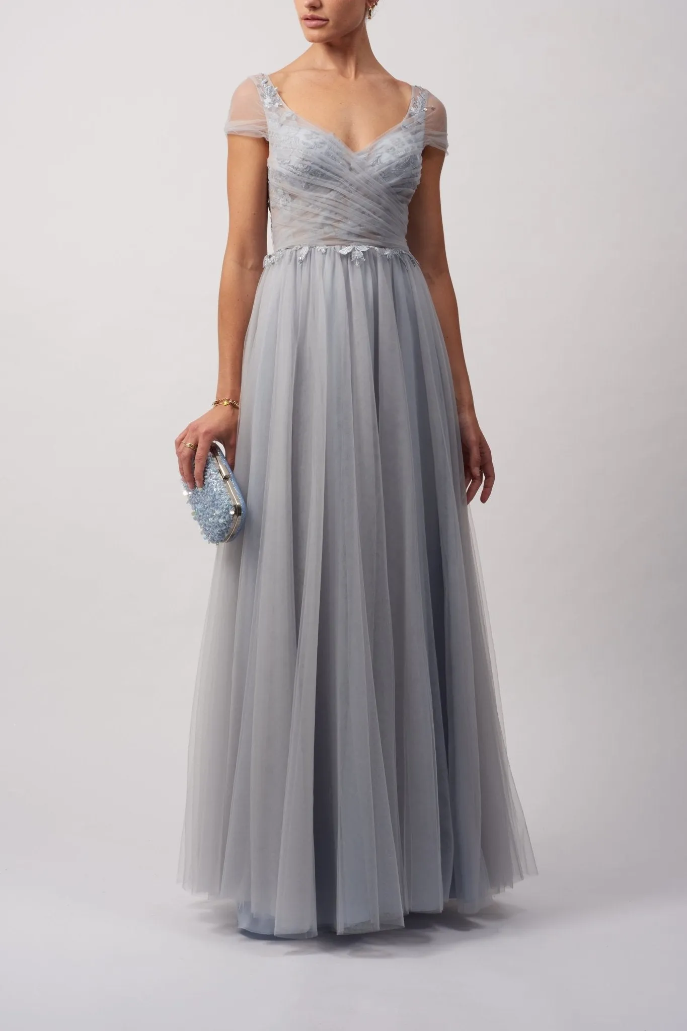 MISTY BLUE Wrap Pleat Dress with Capped Sleeves MC121011 sold by Cargo