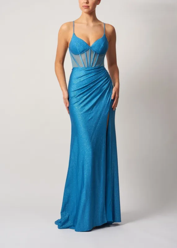 Mascara MC19427 Powder Blue Fitted tie back Jersey Prom Dress sold by Cargo