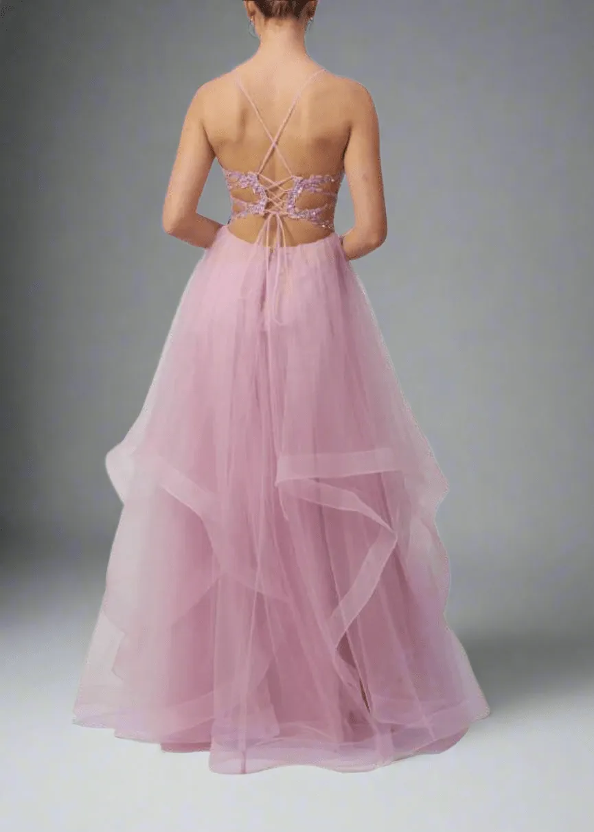 Mascara MC11341 Petrol Blue Tiered Tulle Dress with Embroidered Corset sold by Cargo product image thumbnail 2