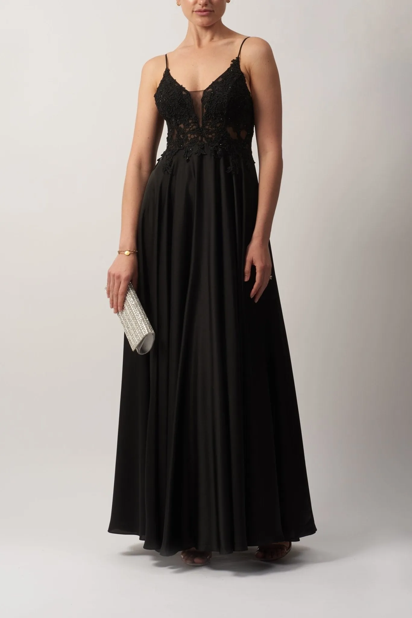 BLACK MC12204 Embroidered Satin Dress sold by Cargo