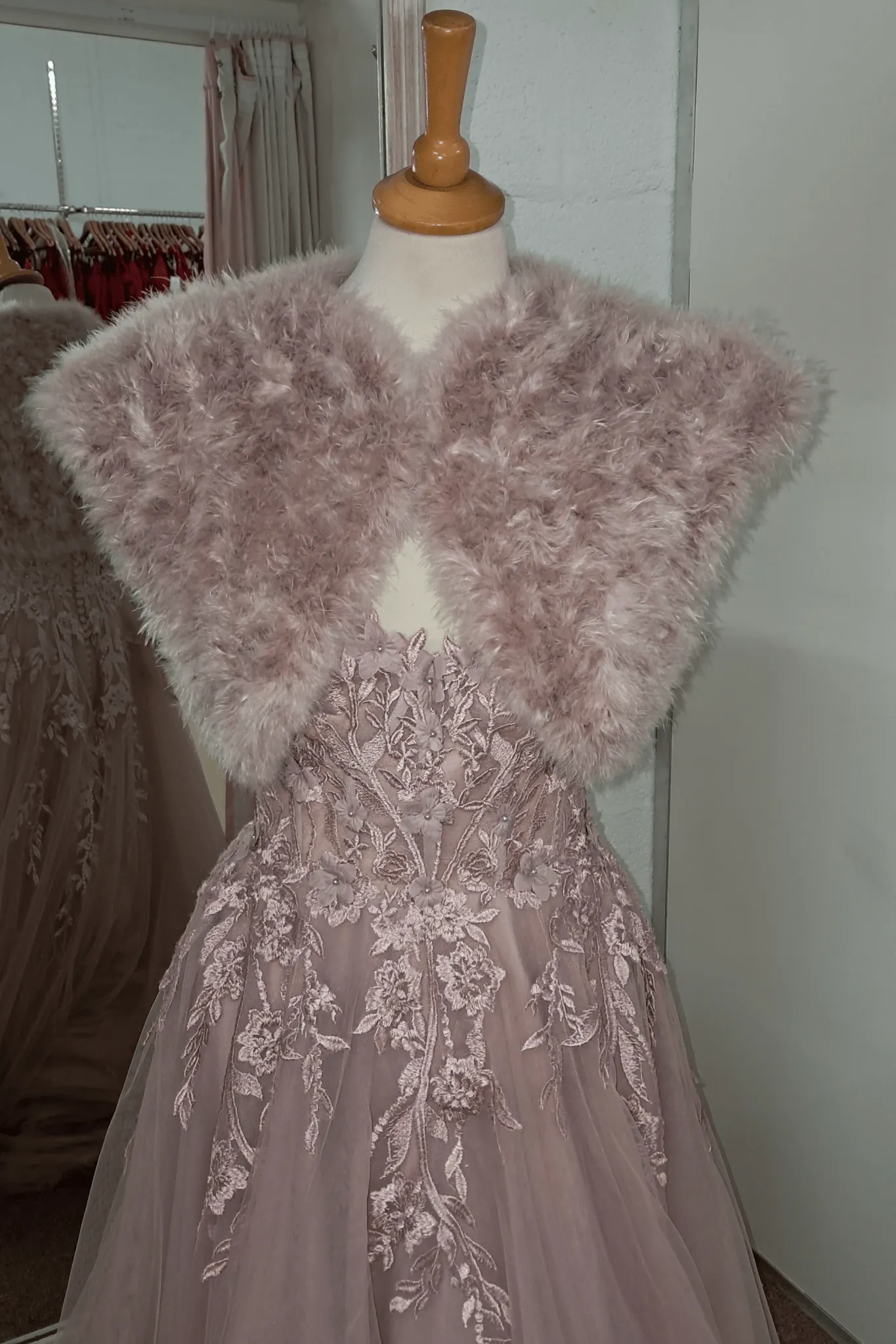 Feather Shrug FK042 in Mink (blush) sold by Cargo