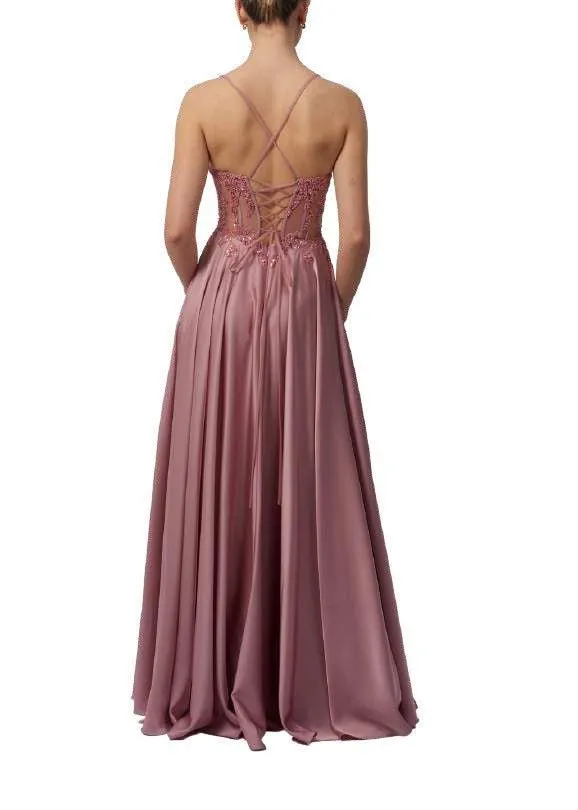 Mascara MC19342 Wine Tie Back Satin Dress sold by Cargo