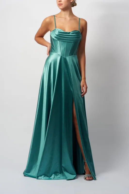 Mascara London Smokey Green MC12338 Boned Drape Satin Ballgown sold by Cargo