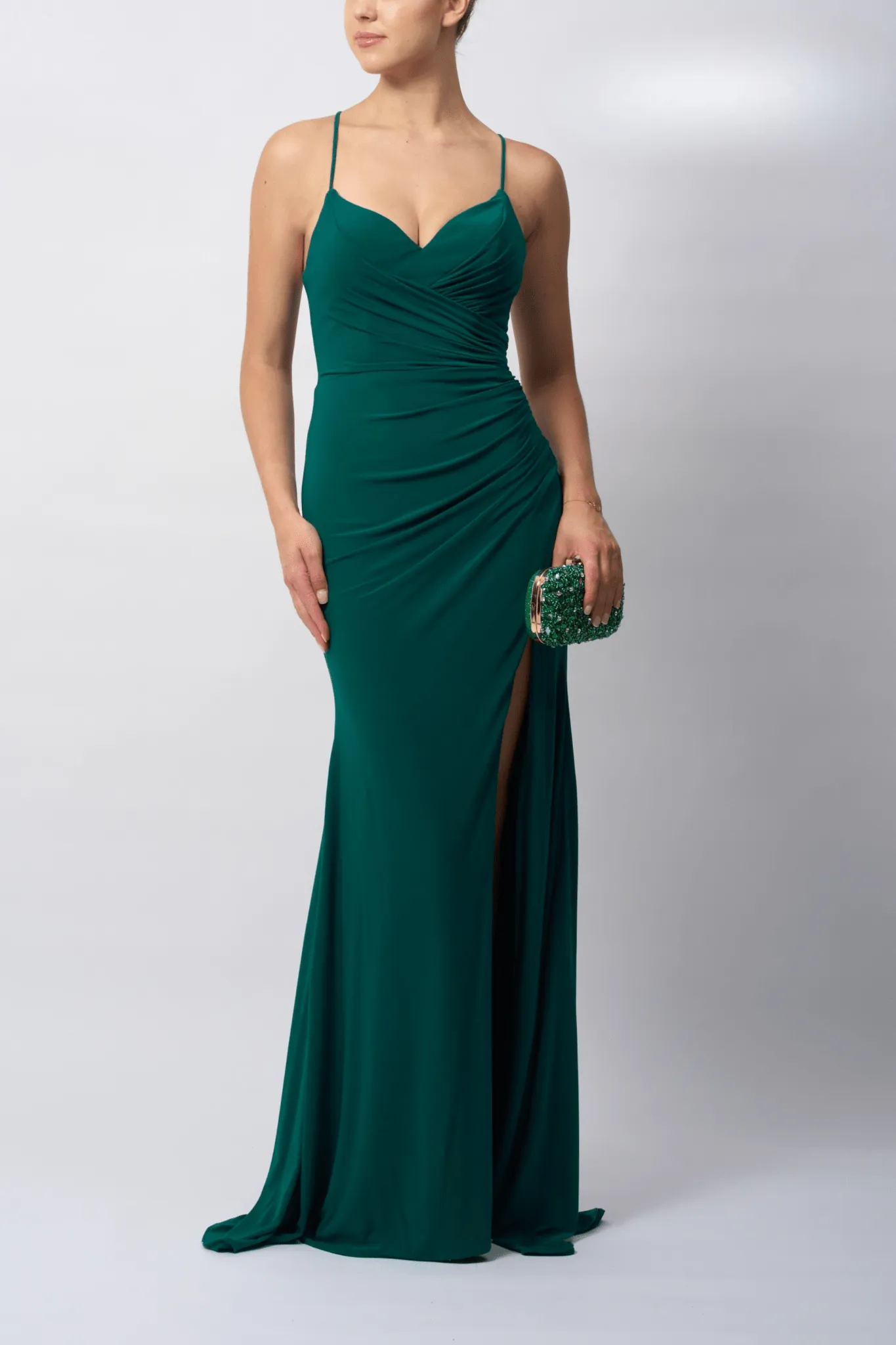 Mascara London MC18332 Forest Green Rouched Jersey Gown sold by Cargo