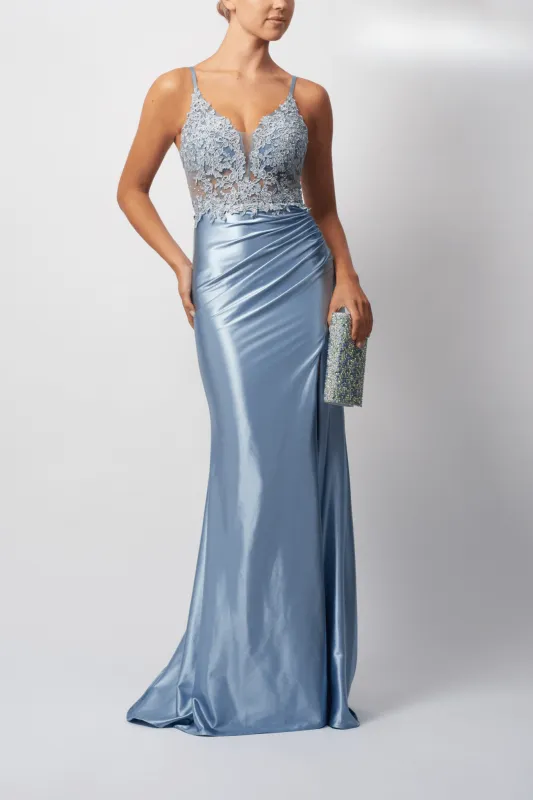 Mascara London MC12424 Steele Blue Fitted Prom Dress sold by Cargo