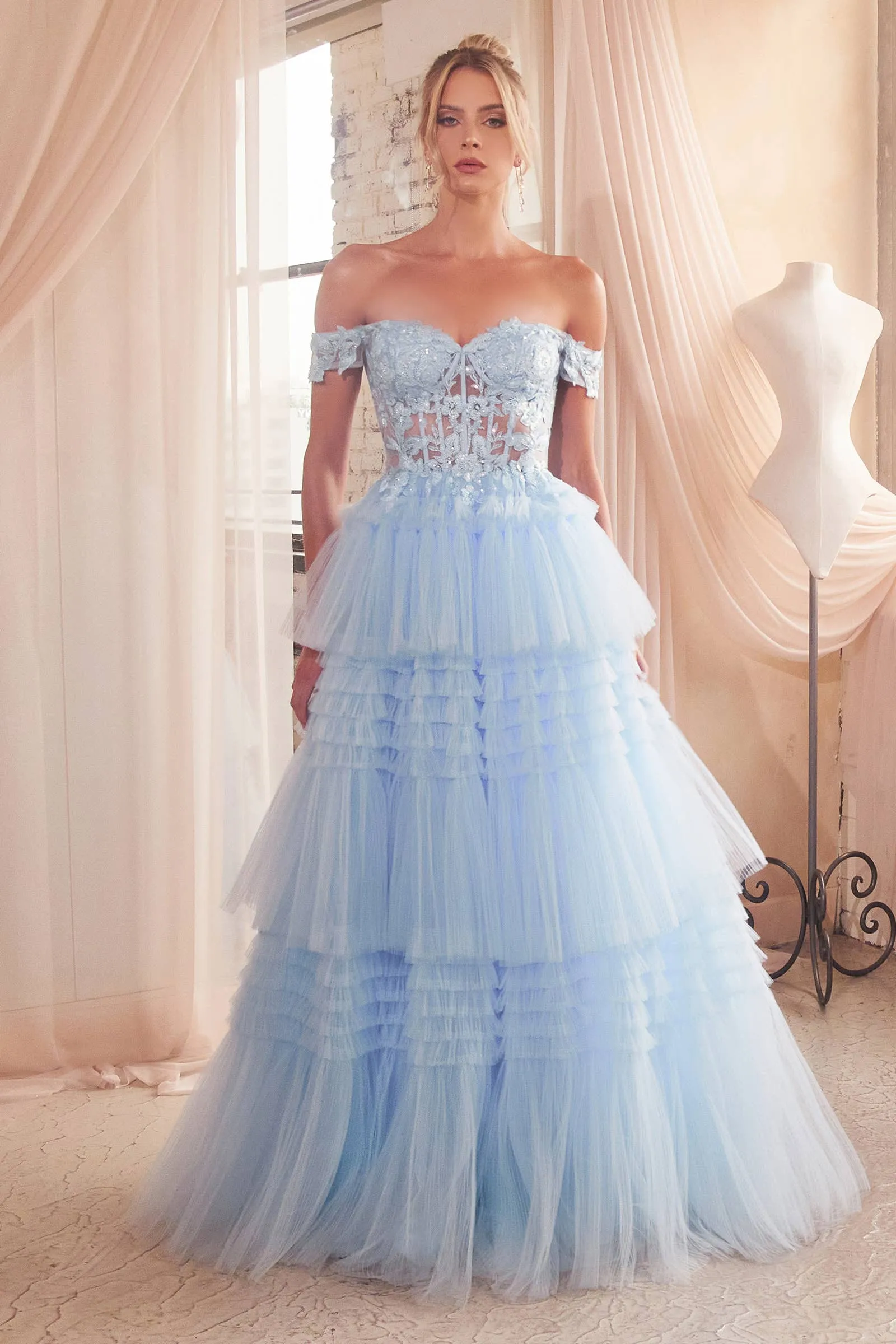 PLEATED TULLE BALL GOWN LIGHT BLUE - 9315 sold by Cargo