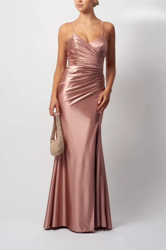 Mascara London MC16435 Gold Liquid Metal Jersey Prom Gown sold by Cargo
