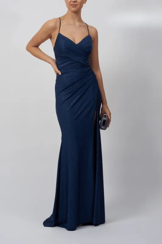 Airforce Blue Lace-up Back Long Evening Gown Mascara MC112311 sold by Cargo