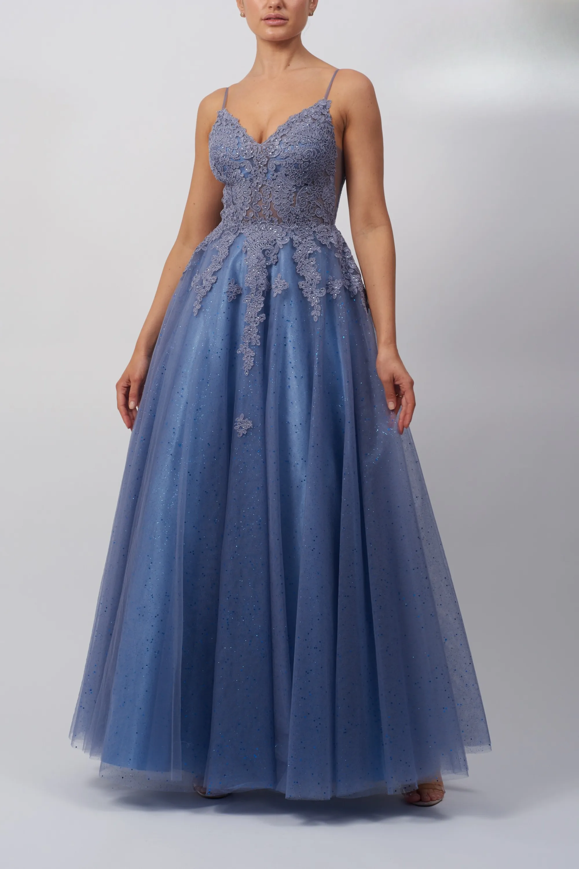 Mascara London MC11945 Steele Blue Tulle Ballgown sold by Cargo