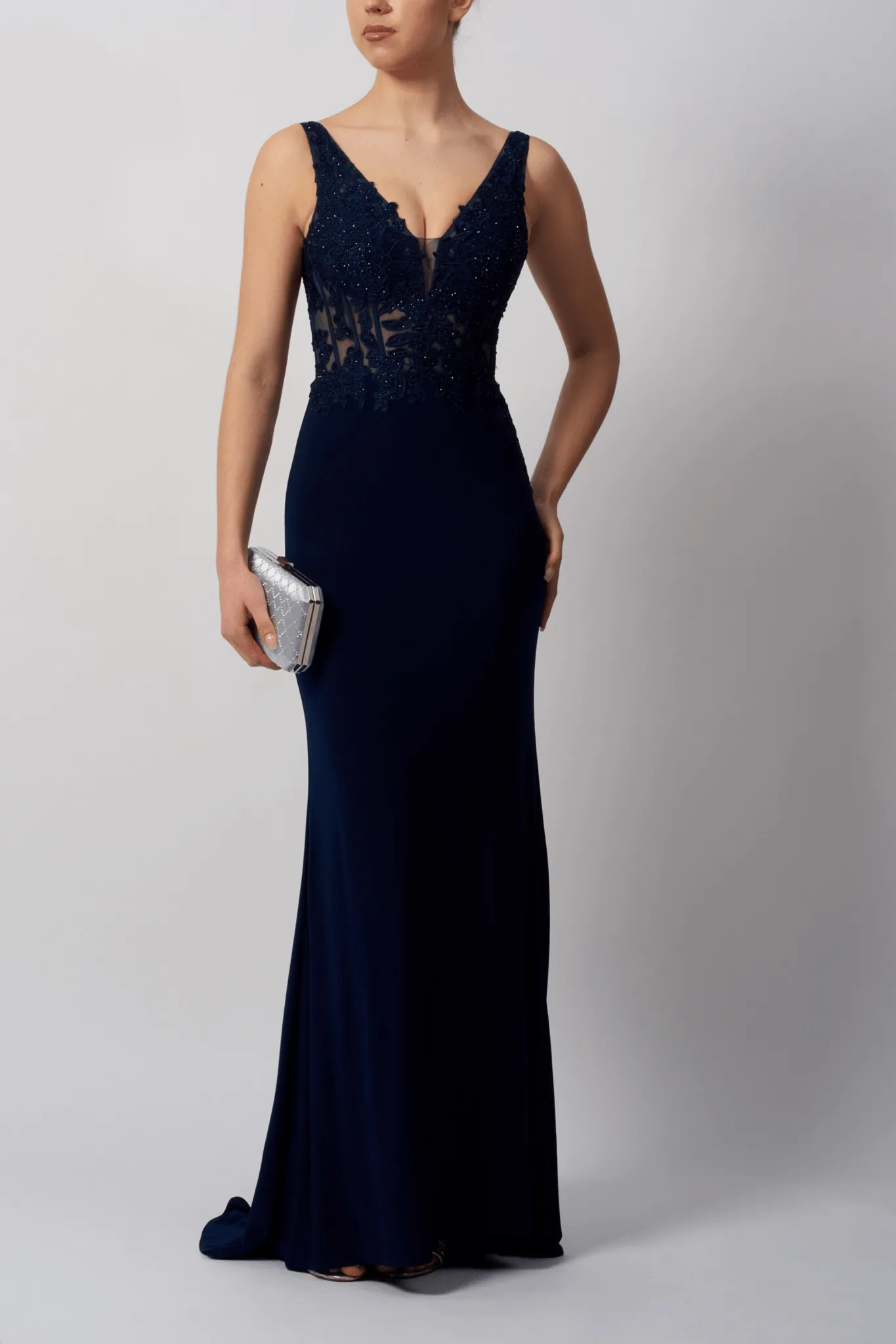 Mascara London MC12433 Navy Embellished Jersey Gown sold by Cargo