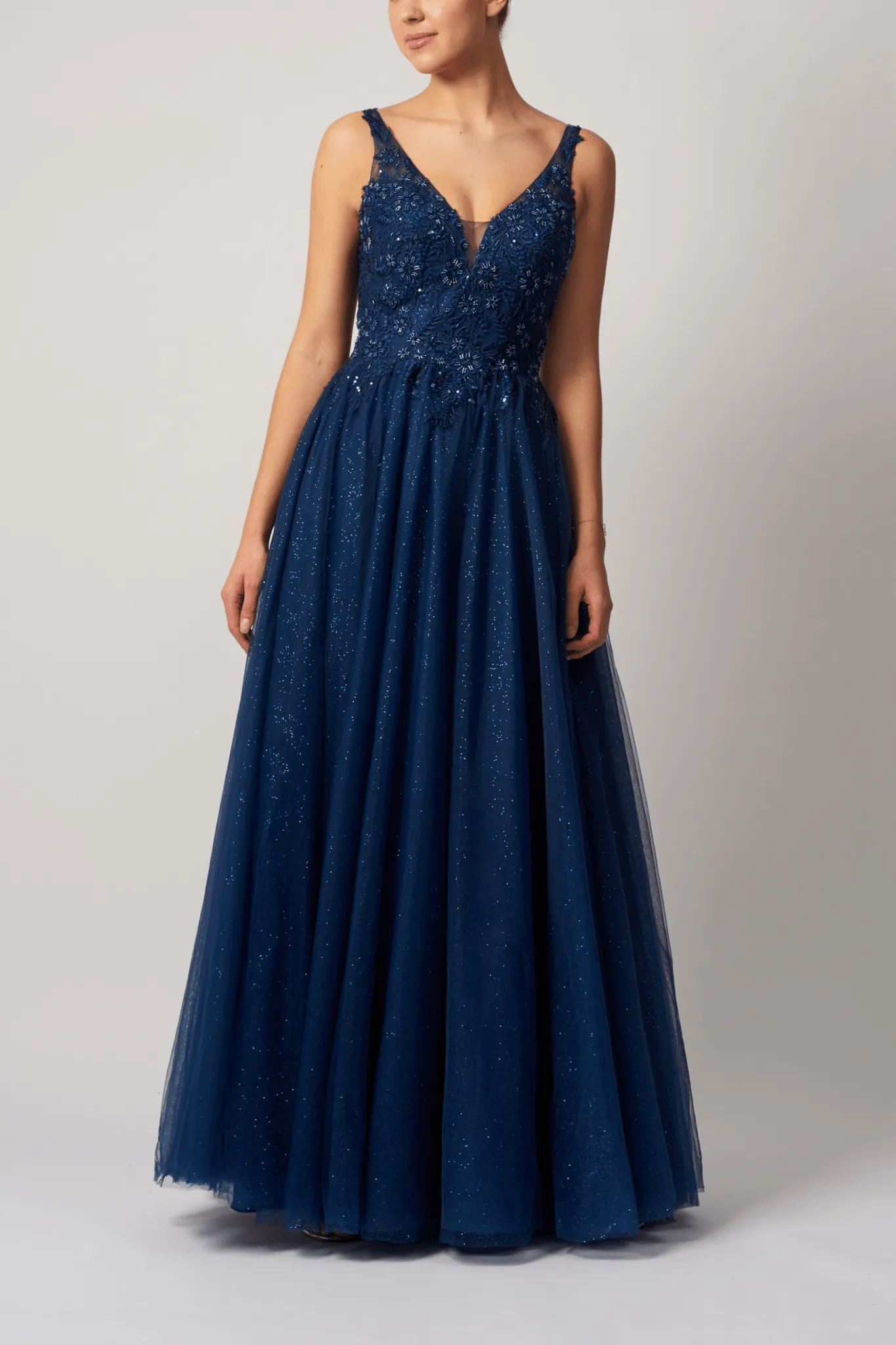 Mascara London MC11346 Navy V-Neck Tulle Ballgown sold by Cargo