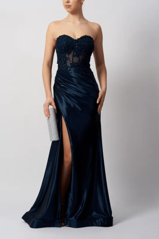 Mascara MC11421 Ink Blue Beaded Embellished Prom Dress sold by Cargo
