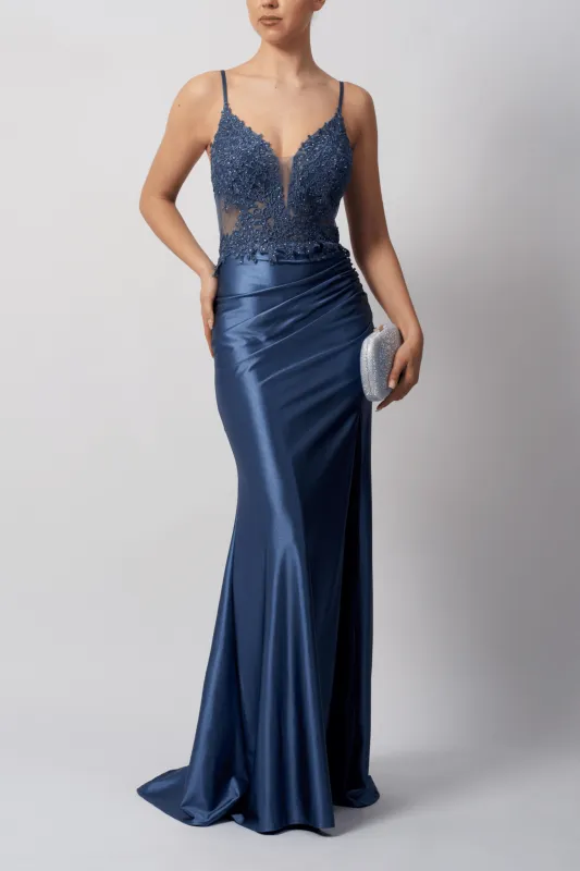 Mascara London MC12424 Airforce Blue Fitted Prom Dress sold by Cargo