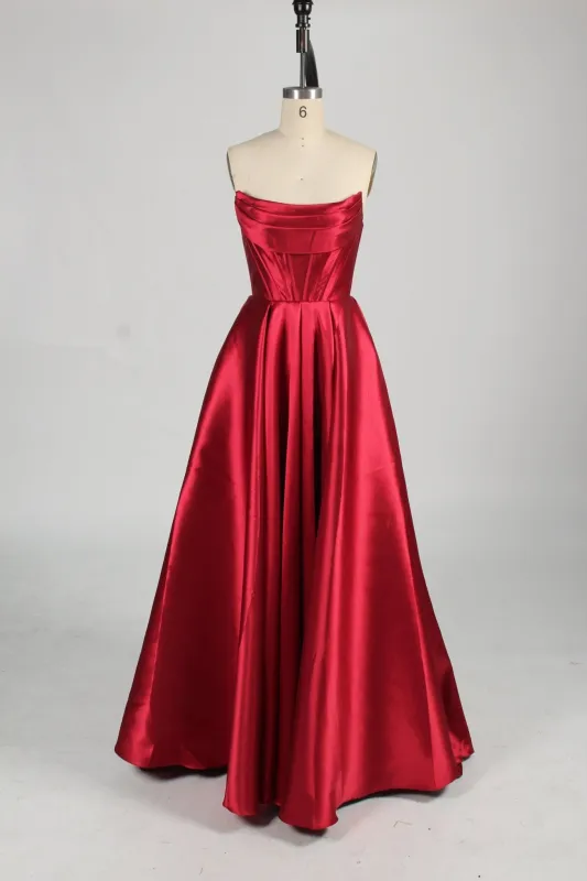 Carmen Wine Red Satin Ball Gown with Pockets sold by Cargo
