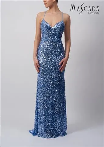Mascara London MC11345 Powder Blue Tie Back Sequin Dress sold by Cargo