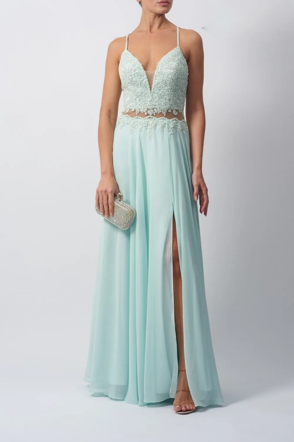 Mint Tie Back Chiffon Prom Dress MC122055 sold by Cargo