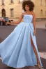 Carmen Light Blue Strapless Satin Ball Gown with Pockets sold by Cargo