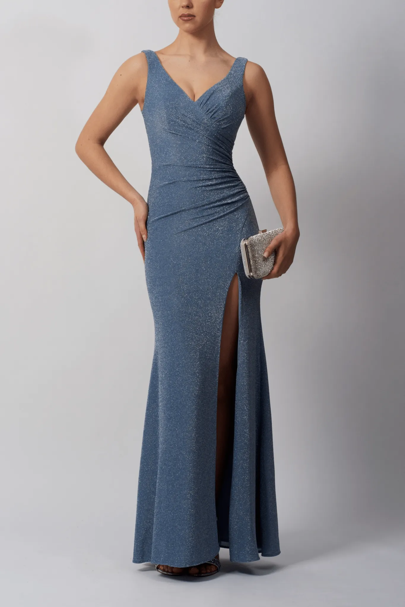 Mascara MC19412 Steele Blue Fitted V-Neck Jersey Dress sold by Cargo