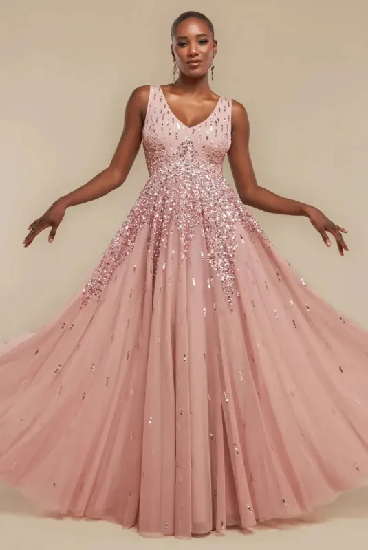 Goddiva Sunray Embellished Sequin A-Line Sleeveless Blush/Pink sold by Cargo