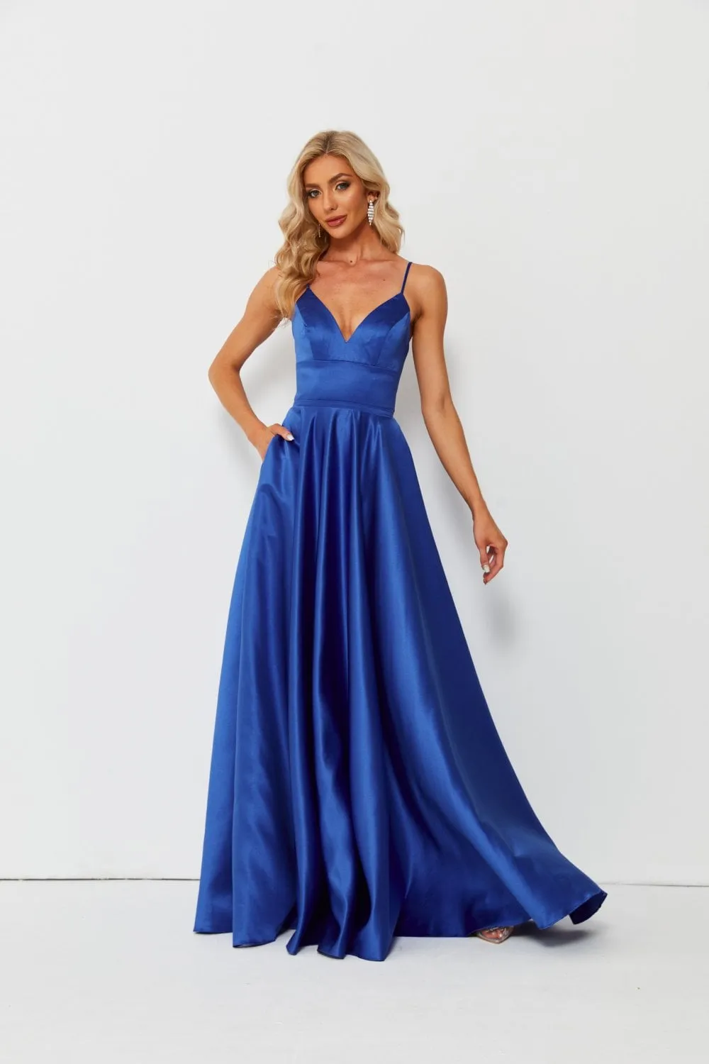 Royal Blue AVA Full skirted open back dress 32636 sold by Cargo