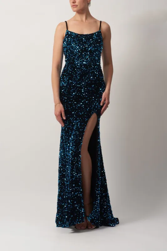 Teal Velvet Sequins Dress MC182505 sold by Cargo