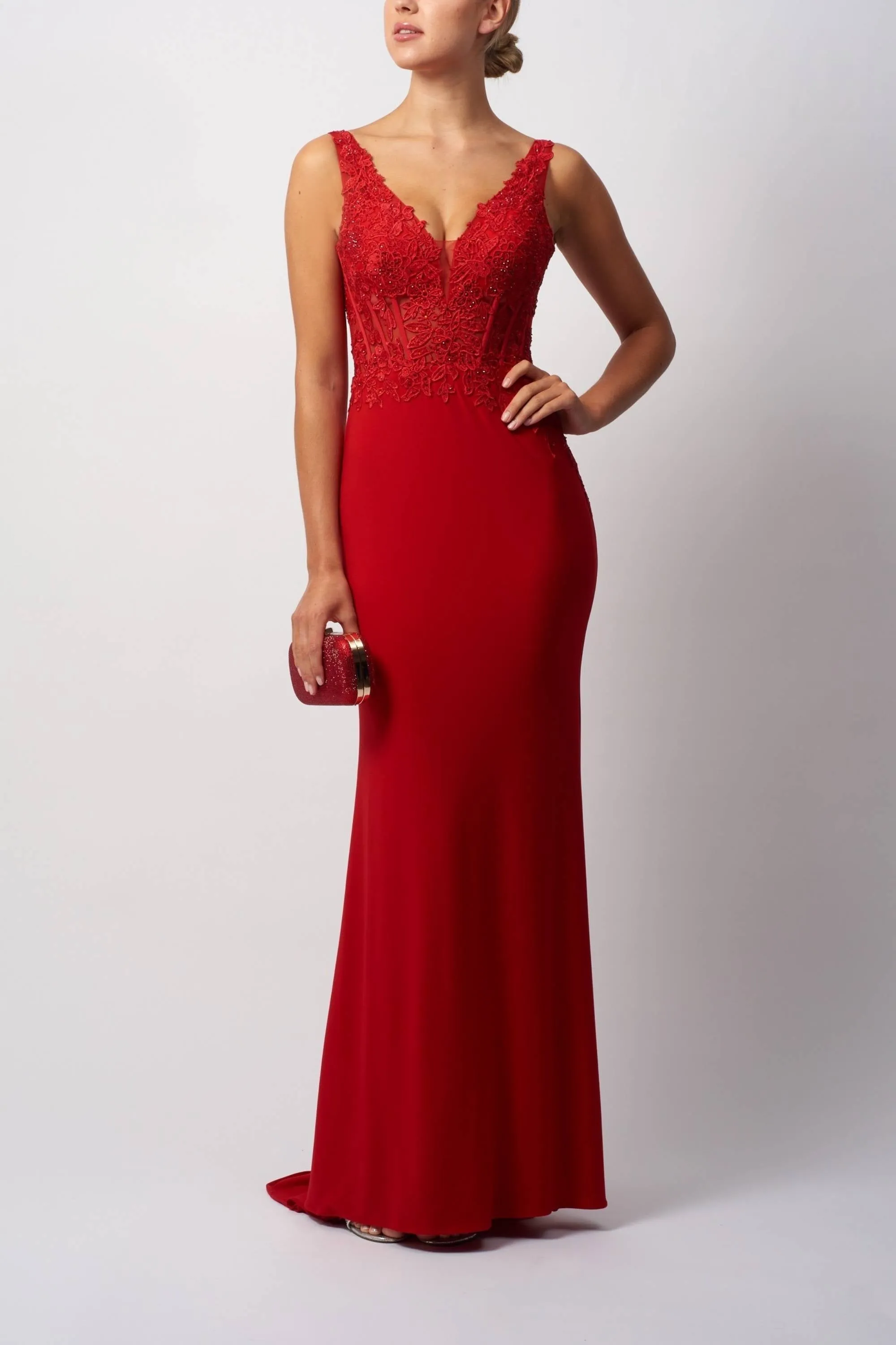 Mascara London MC12433 Red Embellished Jersey Gown sold by Cargo
