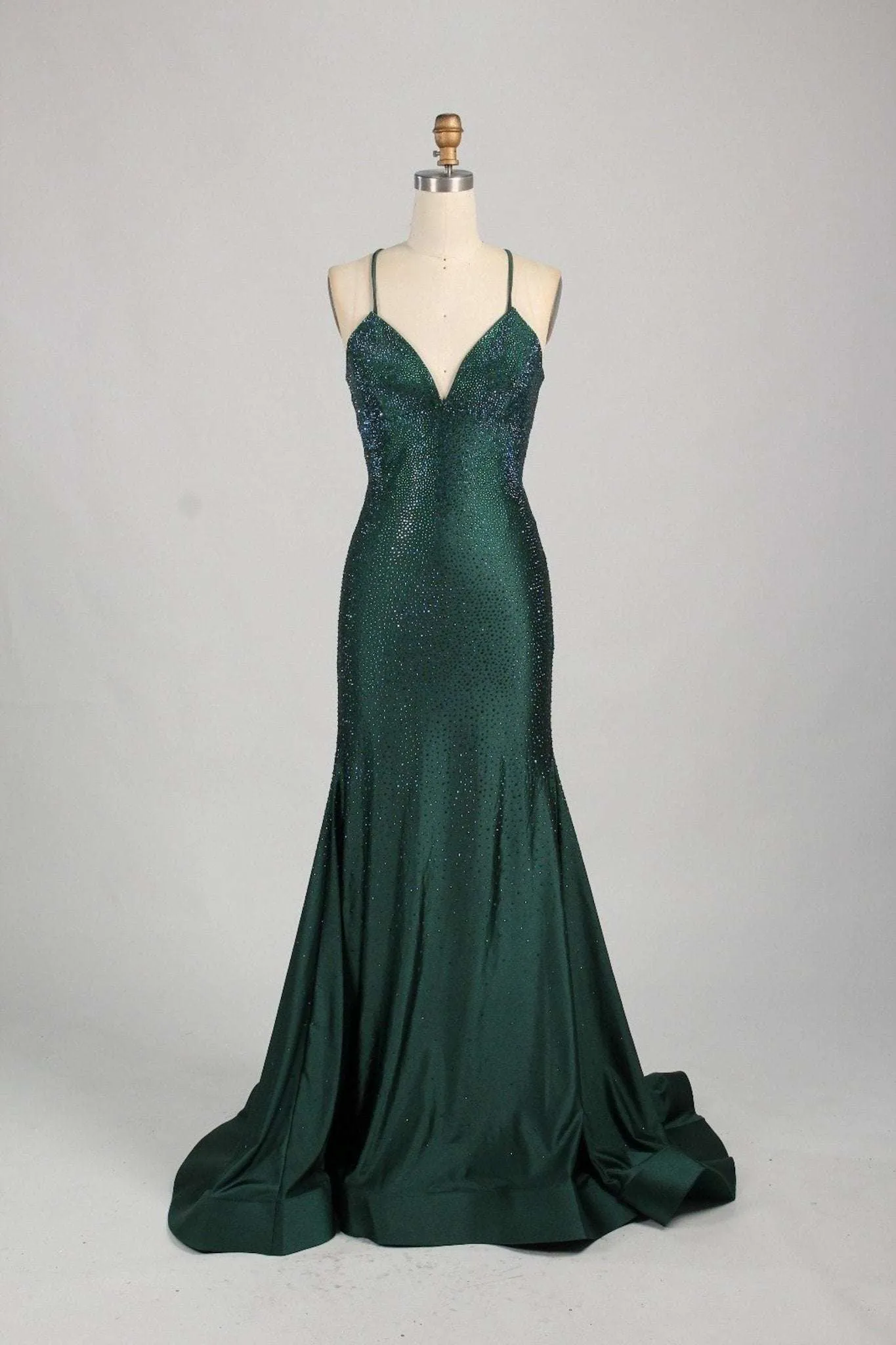 Poppy Green Rhinestone Long Evening Dress sold by Cargo