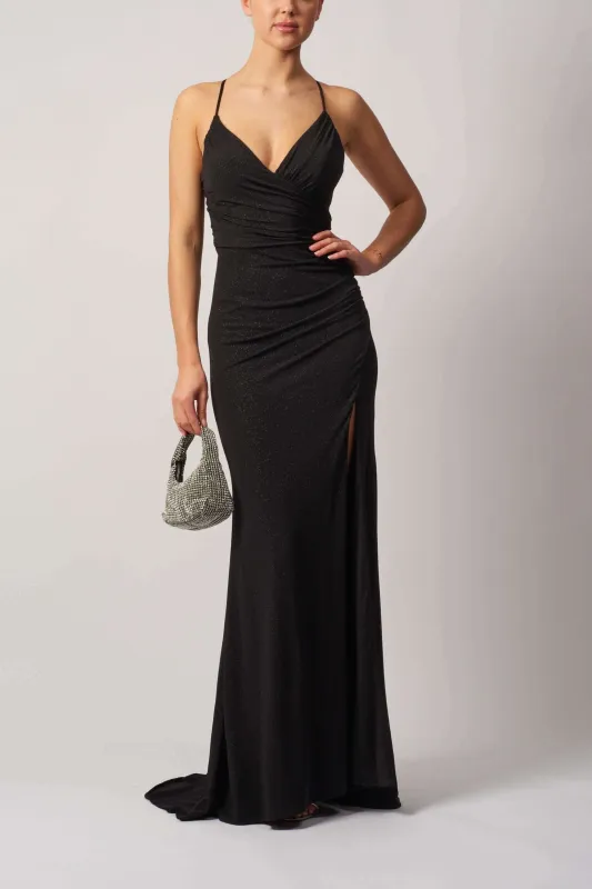 Mascara London MC22323 Tie Back Black Glitter Dress sold by Cargo