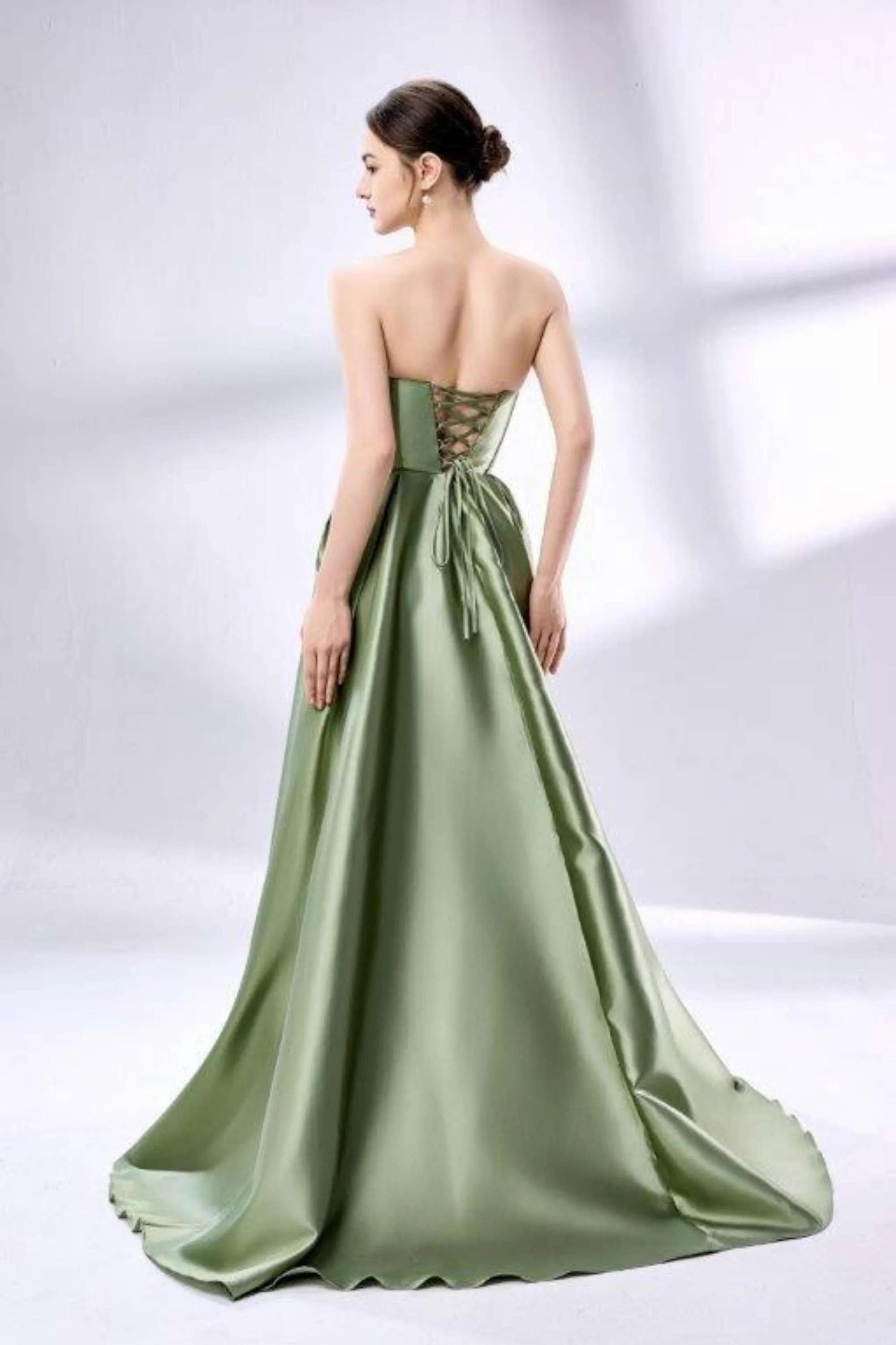 Jessica Stuart Carmen Sage Green Satin Ball Gown with Pockets sold by Cargo product image thumbnail 2