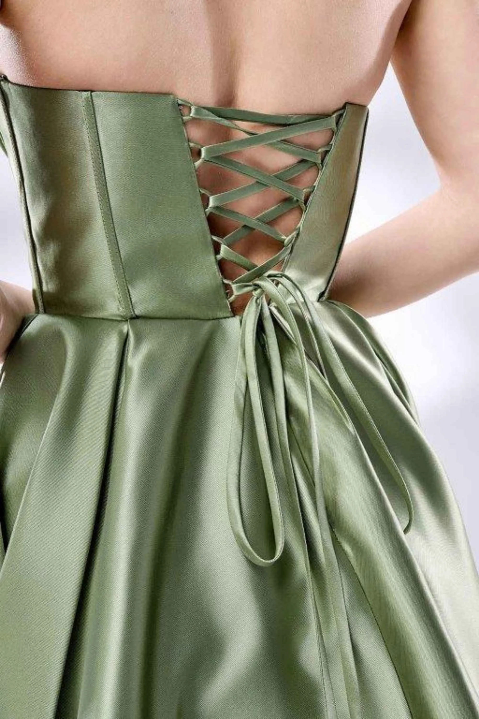 Jessica Stuart Carmen Sage Green Satin Ball Gown with Pockets sold by Cargo product image thumbnail 3
