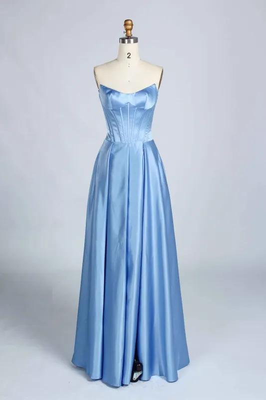 Jessica Stuart Darcy Blue Satin Strapless Ballgown for Prom 33225 sold by Cargo