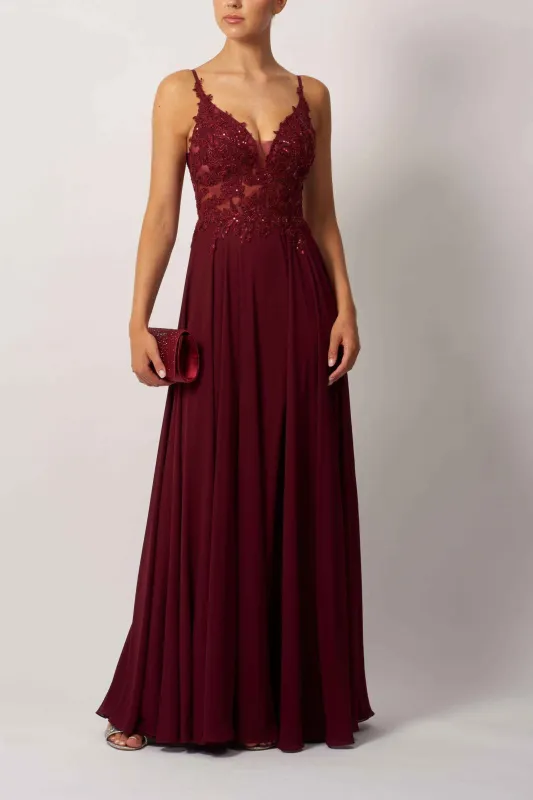 Mascara London MC19442 Wine Chiffon Bridesmaid Dress sold by Cargo
