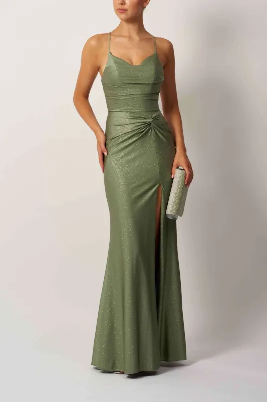 Smokey Green Tie Back Dress | Mascara MC295112 sold by Cargo