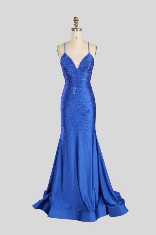 Poppy Royal Blue Rhinestone Long Prom Dress sold by Cargo