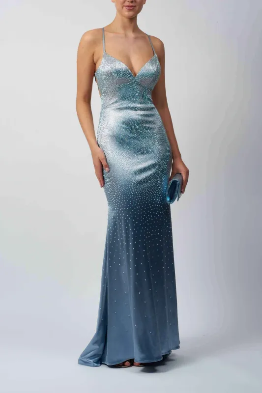 Mascara London MC11327 Satin Backless Evening Dress Steel Blue sold by Cargo